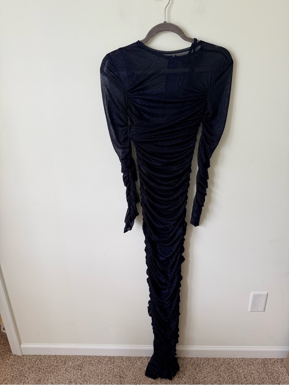Bronx & Banco Maya Gown Maxi Long Dress in Midnight Blue Sparkle Sheer Womens XS - Picture 3 of 11